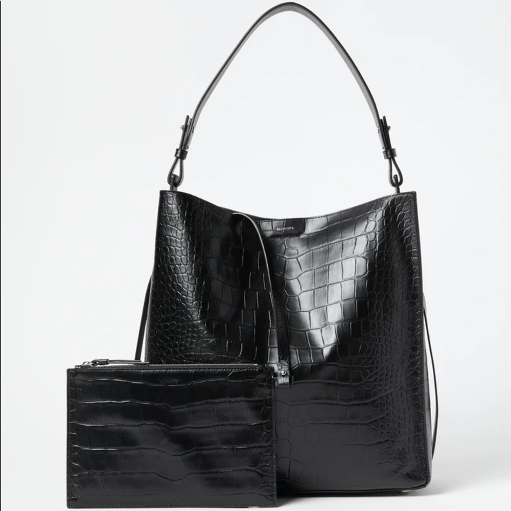 All Saints Polly Large Black Croc Leather Tote 🆕